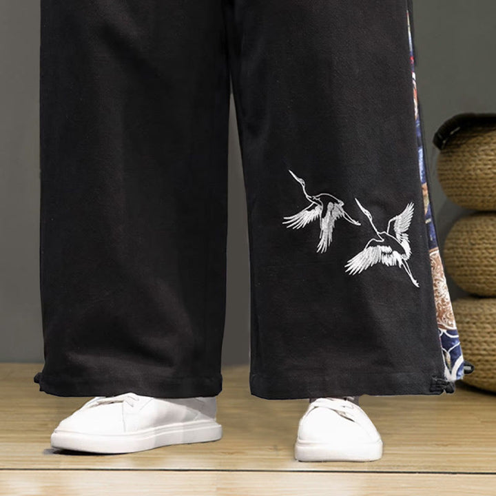 Pantalones anchos de lino y algodón para hombre con bordado de Buddha Stones y bolsillos, con cordón ajustable - image 21
