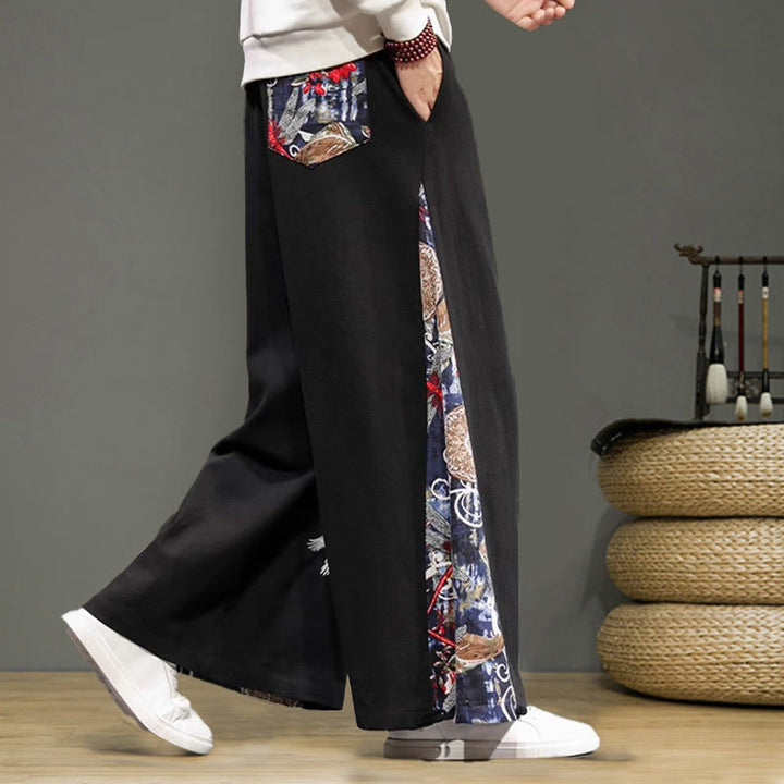Pantalones anchos de lino y algodón para hombre con bordado de Buddha Stones y bolsillos, con cordón ajustable - image 16