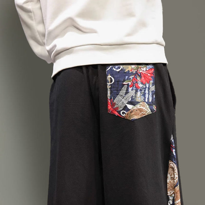 Pantalones anchos de lino y algodón para hombre con bordado de Buddha Stones y bolsillos, con cordón ajustable - image 19