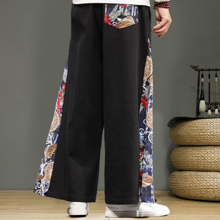 Pantalones anchos de lino y algodón para hombre con bordado de Buddha Stones y bolsillos, con cordón ajustable - image 11
