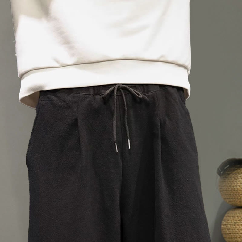 Pantalones anchos de lino y algodón para hombre con bordado de Buddha Stones y bolsillos, con cordón ajustable - image 18