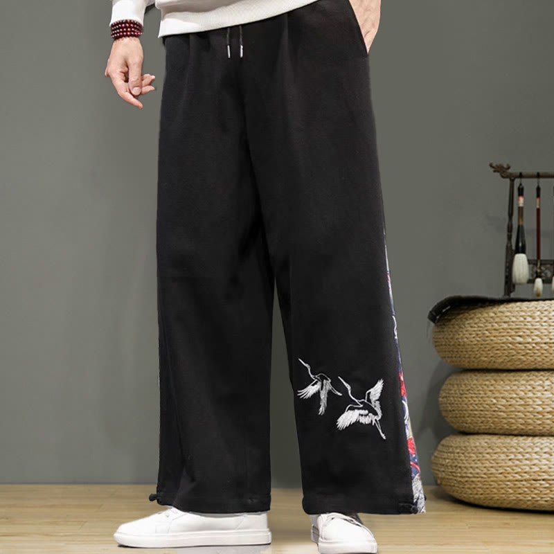 Pantalones anchos de lino y algodón para hombre con bordado de Buddha Stones y bolsillos, con cordón ajustable - image 9