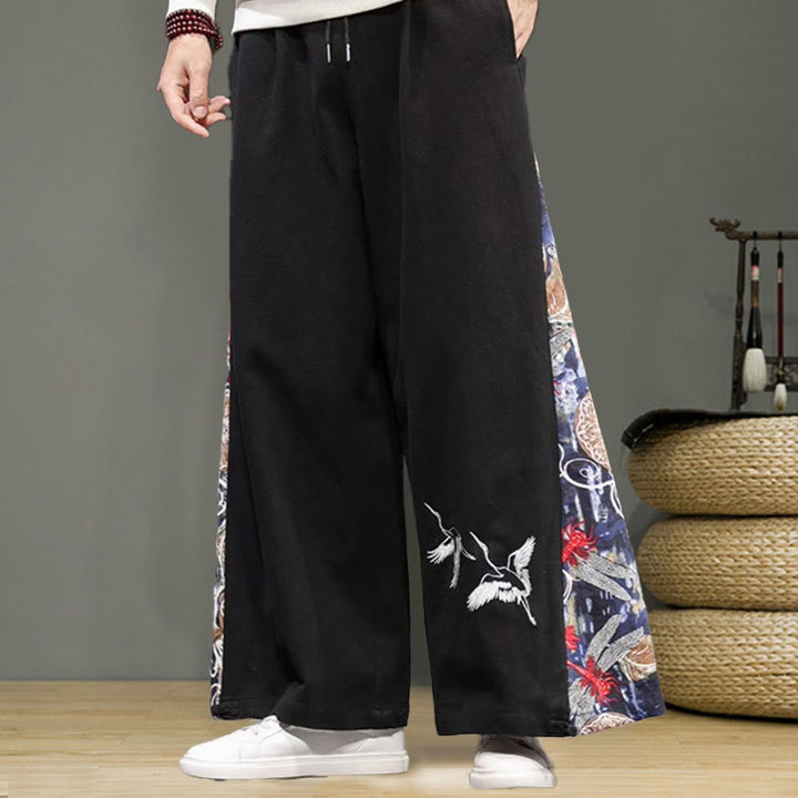 Pantalones anchos de lino y algodón para hombre con bordado de Buddha Stones y bolsillos, con cordón ajustable - image 11