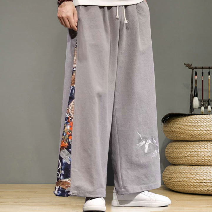 Pantalones anchos de lino y algodón para hombre con bordado de Buddha Stones y bolsillos, con cordón ajustable - image 23