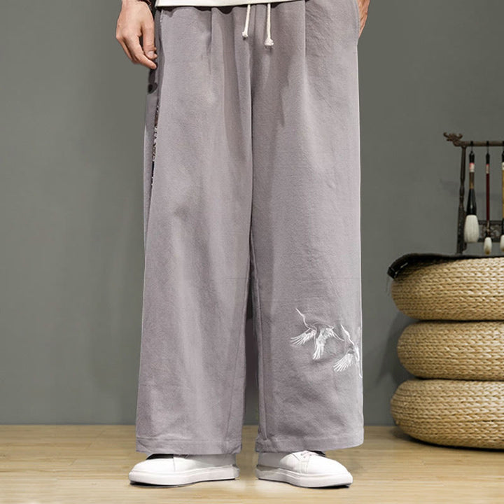 Pantalones anchos de lino y algodón para hombre con bordado de Buddha Stones y bolsillos, con cordón ajustable - image 27