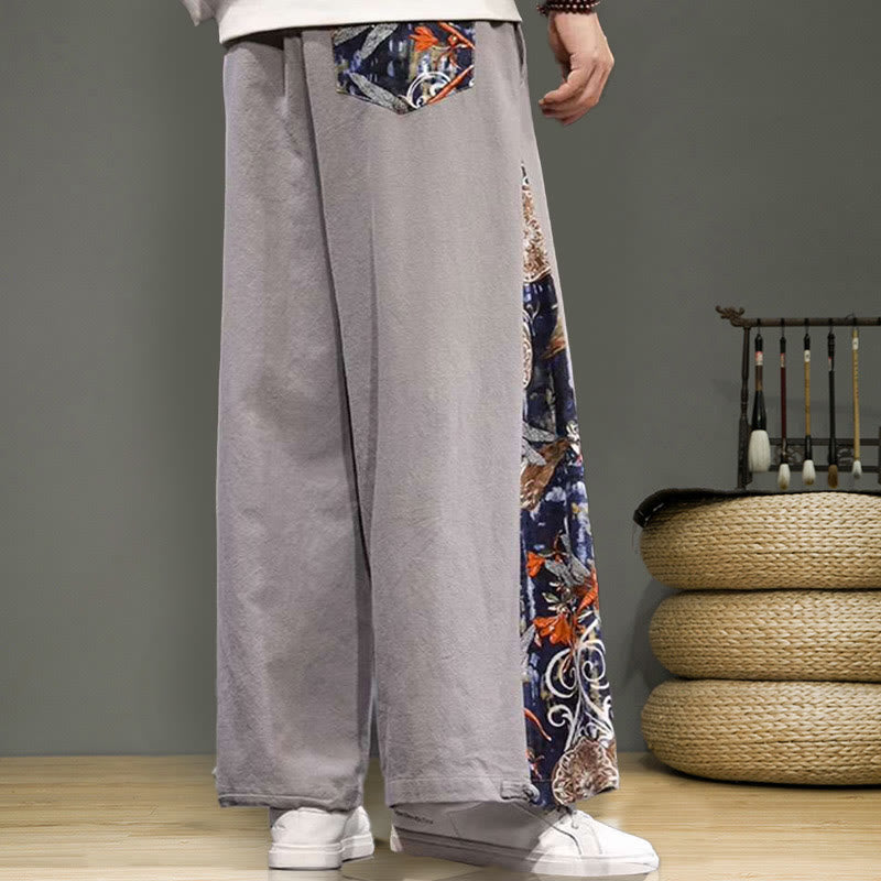 Pantalones anchos de lino y algodón para hombre con bordado de Buddha Stones y bolsillos, con cordón ajustable - image 25