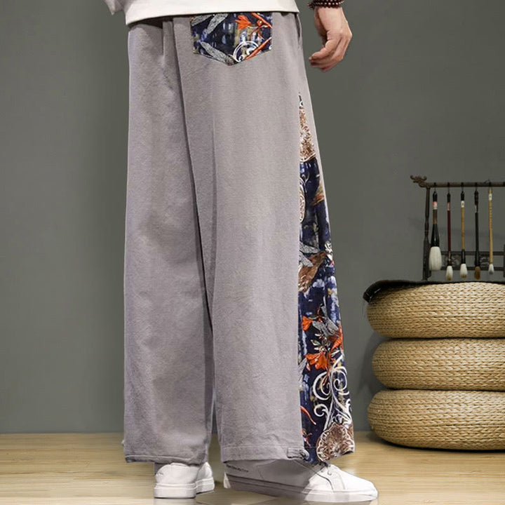 Pantalones anchos de lino y algodón para hombre con bordado de Buddha Stones y bolsillos, con cordón ajustable - image 25