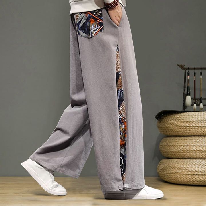Pantalones anchos de lino y algodón para hombre con bordado de Buddha Stones y bolsillos, con cordón ajustable - image 27