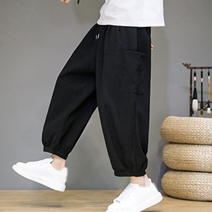 Pantalones harén casuales Buddha Stones, de largo 7-8, para hombre, con bolsillos laterales - Negro - US/UK/AU46, EU56 (5XL) - image 10