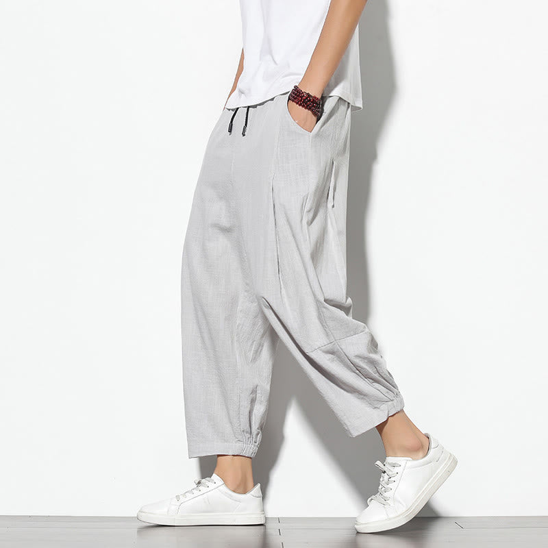 Pantalones de verano Buddha Stones para hombre, de algodón y lino, con bolsillos, talla 7-8 - Gris claro - US/UK/AU46, EU56 (5XL) - image 4