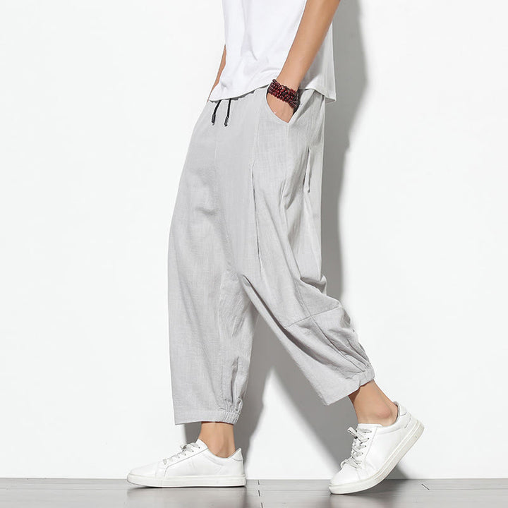 Pantalones de verano Buddha Stones para hombre, de algodón y lino, con bolsillos, talla 7-8 - Gris claro - US/UK/AU46, EU56 (5XL) - image 4