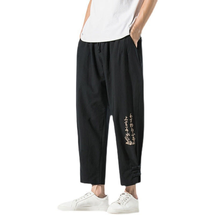 Pantalones de lino y algodón para hombre con bordado de caracteres chinos y Buddha Stones, con bolsillos, para verano - image 20