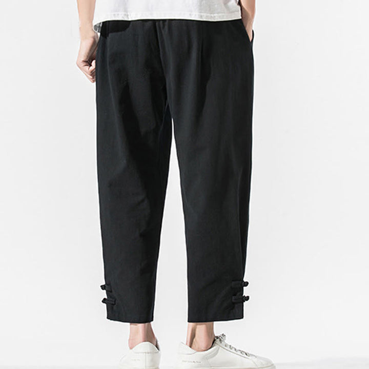 Pantalones de lino y algodón para hombre con bordado de caracteres chinos y Buddha Stones, con bolsillos, para verano - image 3