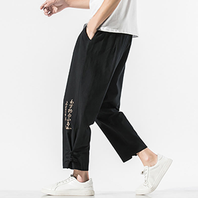 Pantalones de lino y algodón para hombre con bordado de caracteres chinos y Buddha Stones, con bolsillos, para verano - image 6