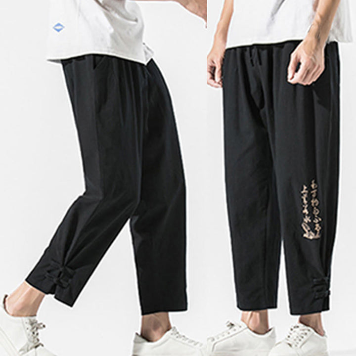 Pantalones de lino y algodón para hombre con bordado de caracteres chinos y Buddha Stones, con bolsillos, para verano - image 9