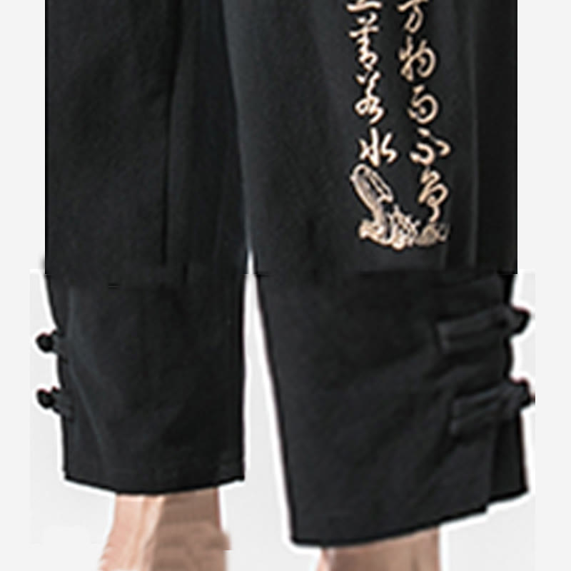 Pantalones de lino y algodón para hombre con bordado de caracteres chinos y Buddha Stones, con bolsillos, para verano - image 7
