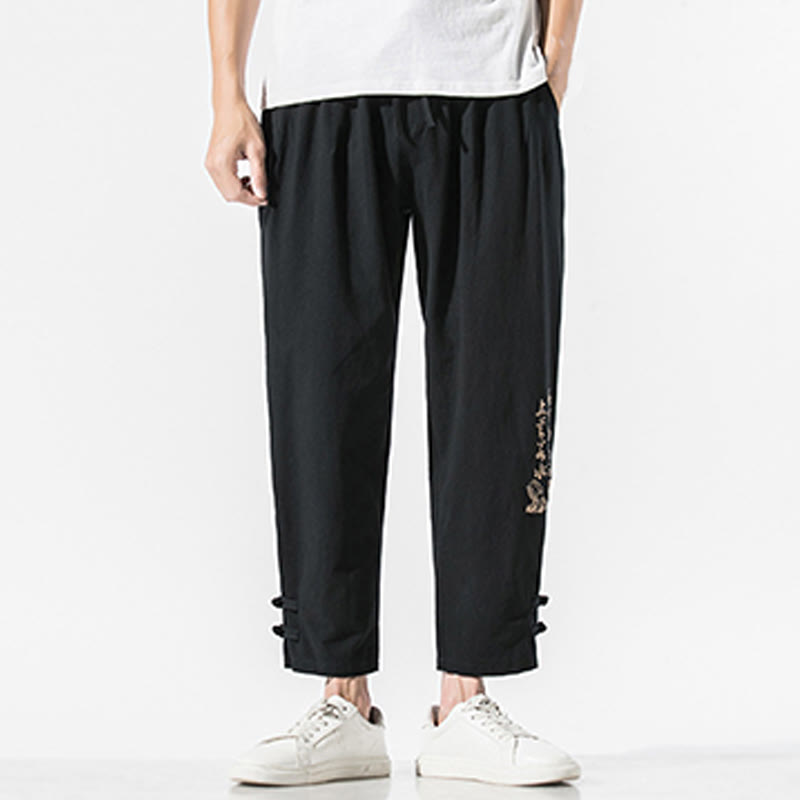 Pantalones de lino y algodón para hombre con bordado de caracteres chinos y Buddha Stones, con bolsillos, para verano - image 3