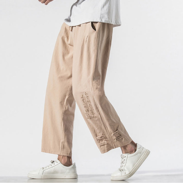 Pantalones de lino y algodón para hombre con bordado de caracteres chinos y Buddha Stones, con bolsillos, para verano - image 11