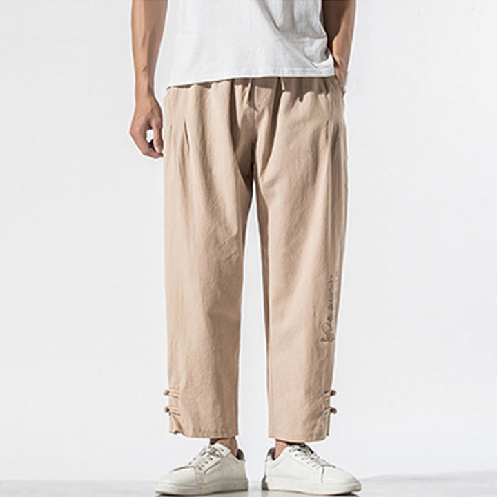 Pantalones de lino y algodón para hombre con bordado de caracteres chinos y Buddha Stones, con bolsillos, para verano - image 14