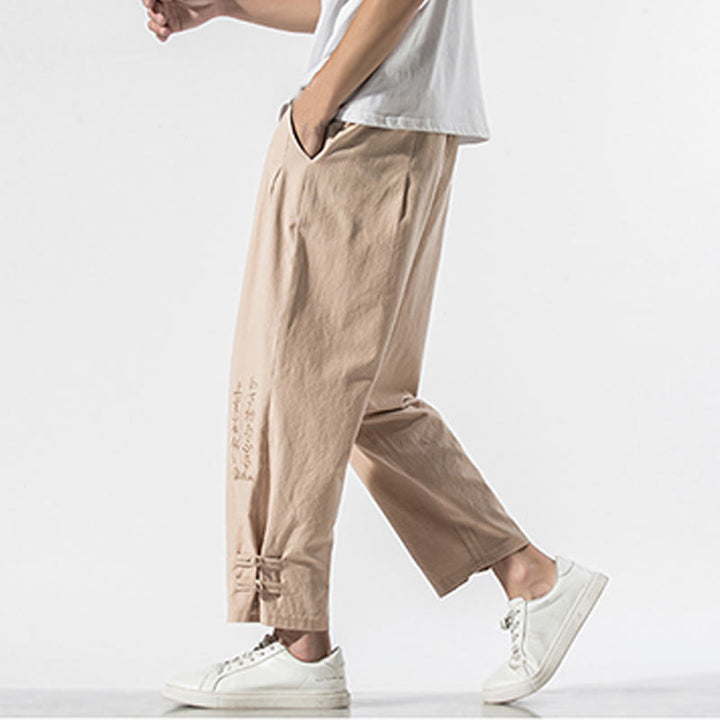 Pantalones de lino y algodón para hombre con bordado de caracteres chinos y Buddha Stones, con bolsillos, para verano - image 12
