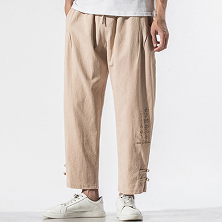 Pantalones de lino y algodón para hombre con bordado de caracteres chinos y Buddha Stones, con bolsillos, para verano - image 13