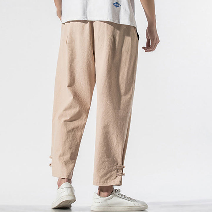 Pantalones de lino y algodón para hombre con bordado de caracteres chinos y Buddha Stones, con bolsillos, para verano - image 15