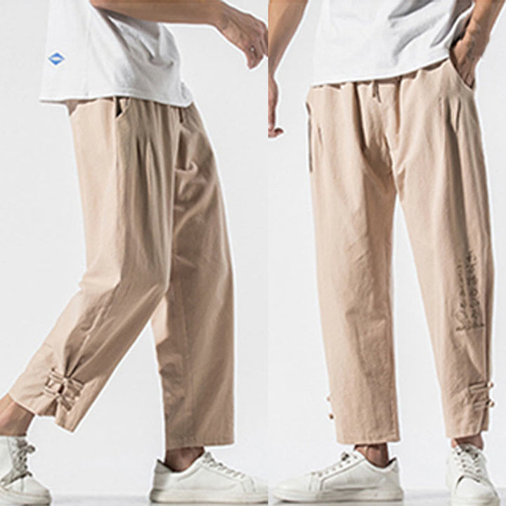 Pantalones de lino y algodón para hombre con bordado de caracteres chinos y Buddha Stones, con bolsillos, para verano - image 18