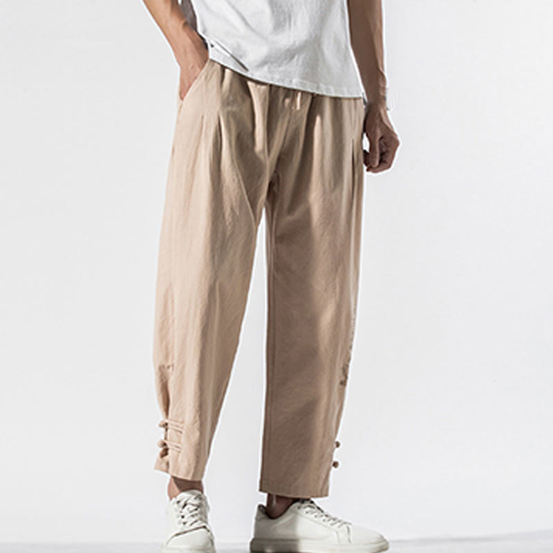 Pantalones de lino y algodón para hombre con bordado de caracteres chinos y Buddha Stones, con bolsillos, para verano - image 16