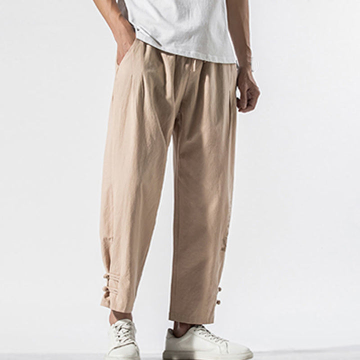 Pantalones de lino y algodón para hombre con bordado de caracteres chinos y Buddha Stones, con bolsillos, para verano - image 16