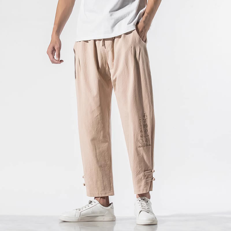 Pantalones de lino y algodón para hombre con bordado de caracteres chinos y Buddha Stones, con bolsillos, para verano - image 17