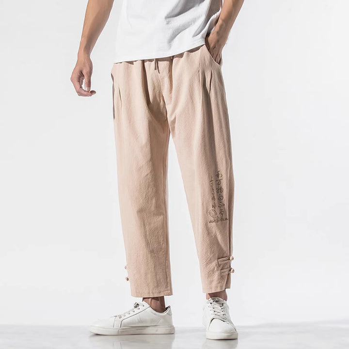 Pantalones de lino y algodón para hombre con bordado de caracteres chinos y Buddha Stones, con bolsillos, para verano - image 17