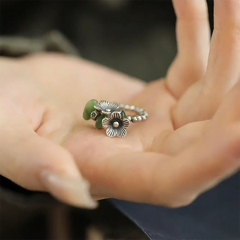 Anillo elástico de cuerda de la suerte de aleación de cobre con diseño de flores y Buddha Stones - image 17