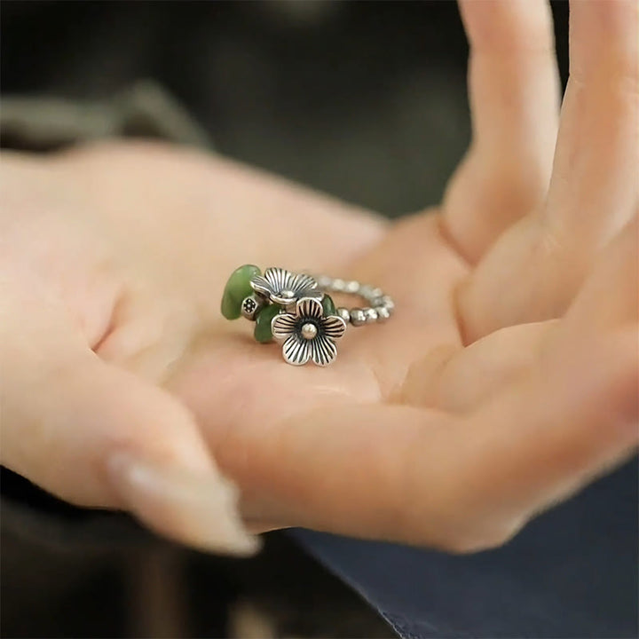 Anillo elástico de cuerda de la suerte de aleación de cobre con diseño de flores y Buddha Stones - image 17