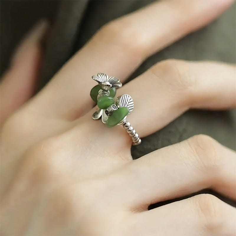 Anillo elástico de cuerda de la suerte de aleación de cobre con diseño de flores y Buddha Stones - image 13