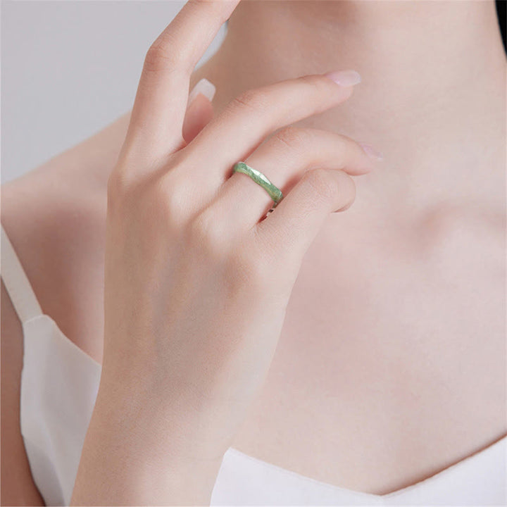 Anillo de jade con diseño de bambú natural y Buddha Stones - image 8