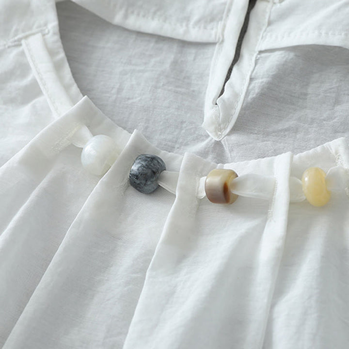 Camisa de algodón de manga corta con cuello redondo y cuentas de Buddha Stones para mujer - image 10