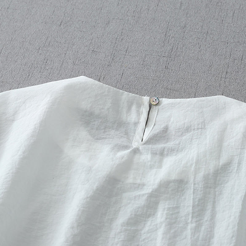 Camisa de algodón de manga corta con cuello redondo y cuentas de Buddha Stones para mujer - image 9