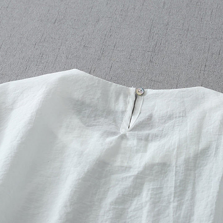 Camisa de algodón de manga corta con cuello redondo y cuentas de Buddha Stones para mujer - image 9