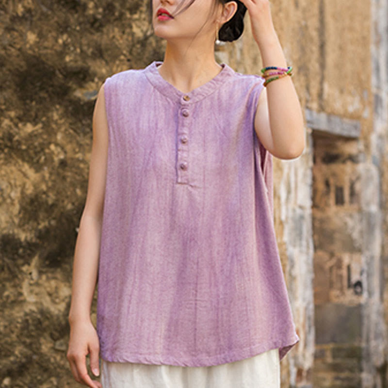 Chaleco de lino sin mangas con botones tie-dye de Buddha Stones para mujer - image 14