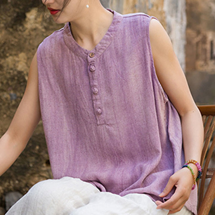 Chaleco de lino sin mangas con botones tie-dye de Buddha Stones para mujer - image 17