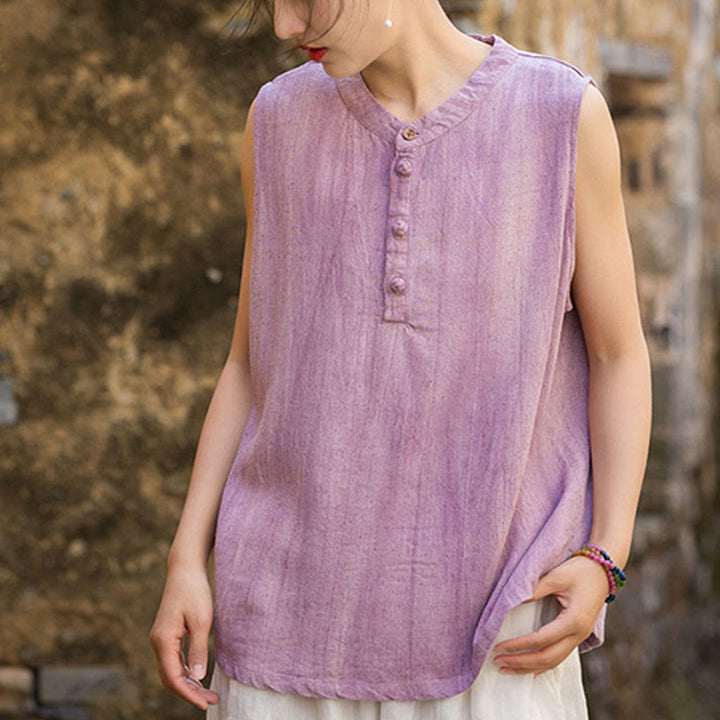 Chaleco de lino sin mangas con botones tie-dye de Buddha Stones para mujer - image 13