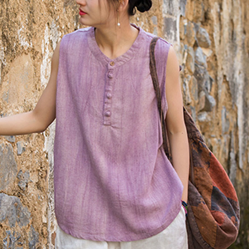 Chaleco de lino sin mangas con botones tie-dye de Buddha Stones para mujer - image 16