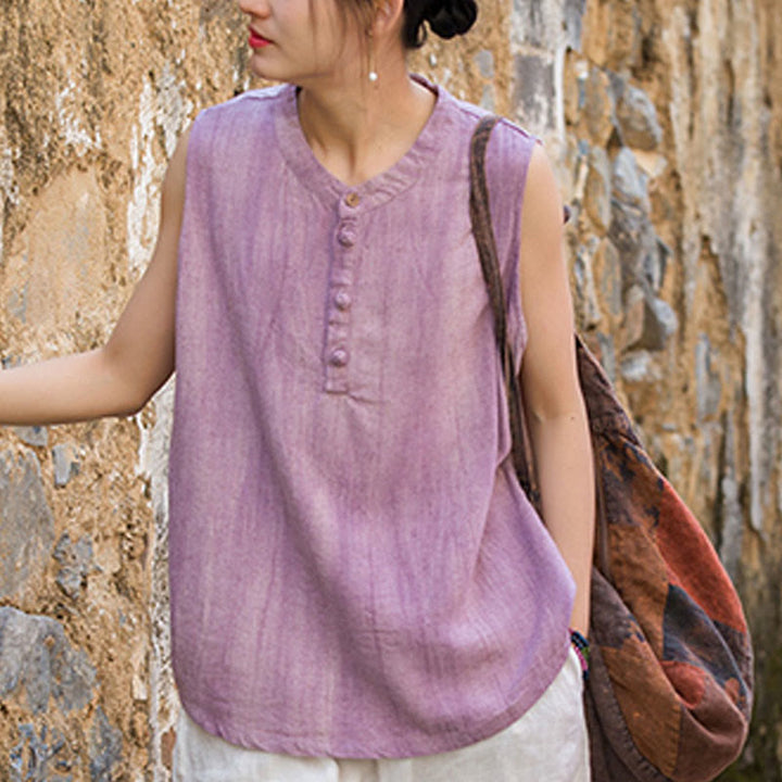 Chaleco de lino sin mangas con botones tie-dye de Buddha Stones para mujer - image 16