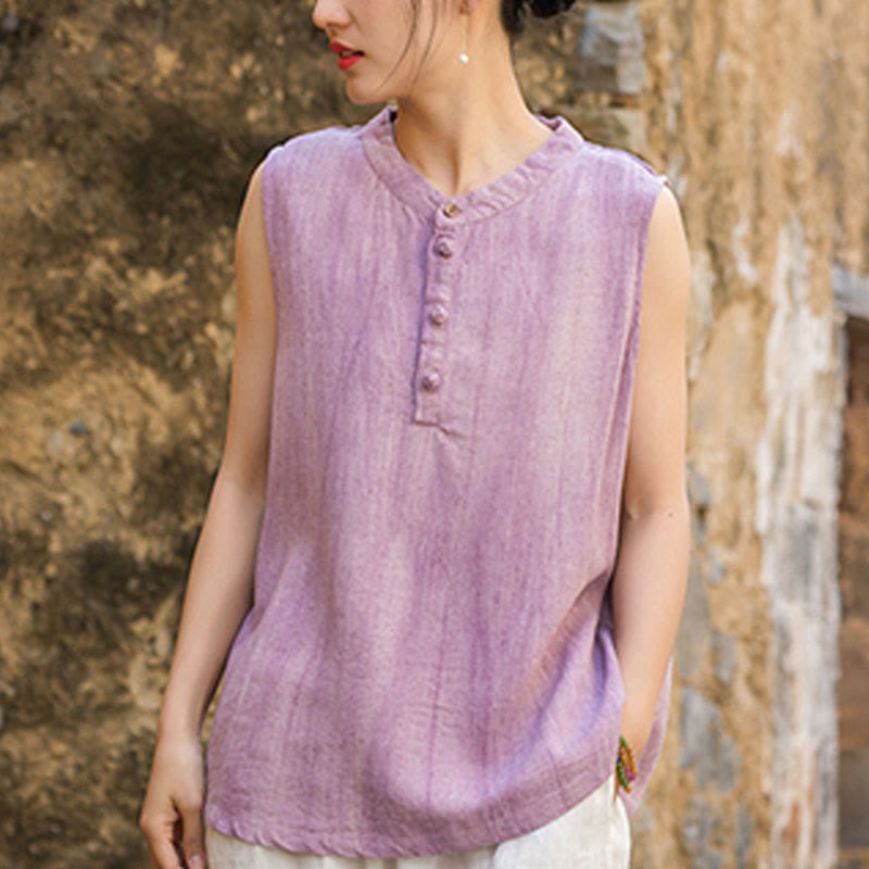 Chaleco de lino sin mangas con botones tie-dye de Buddha Stones para mujer - image 15