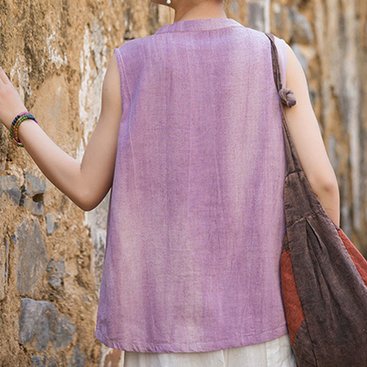 Chaleco de lino sin mangas con botones tie-dye de Buddha Stones para mujer - image 12