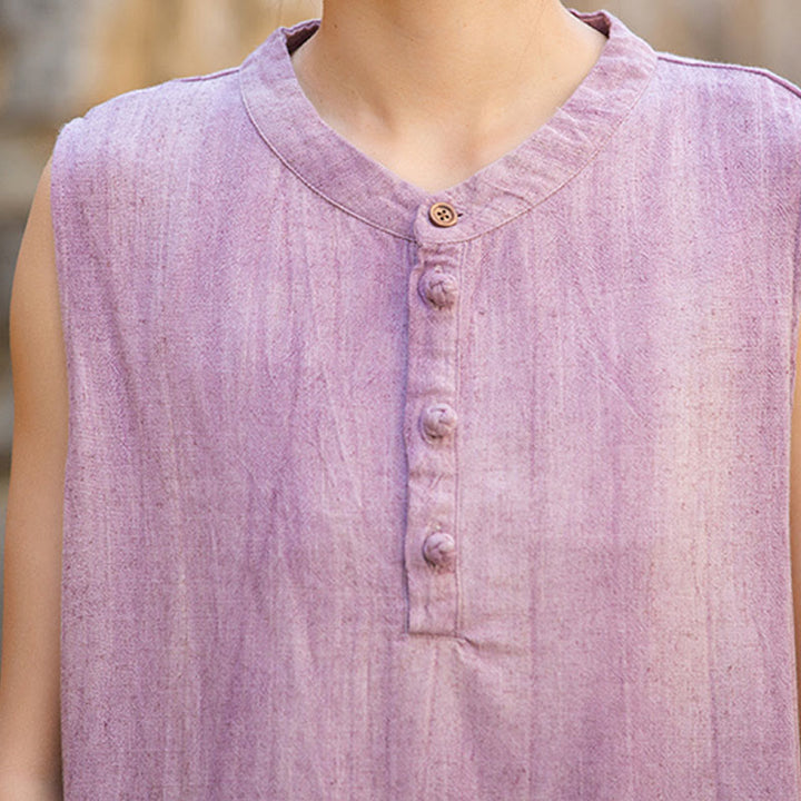 Chaleco de lino sin mangas con botones tie-dye de Buddha Stones para mujer - image 19