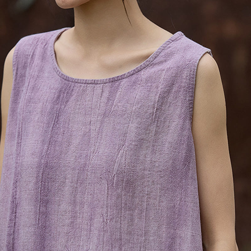 Chaleco de lino teñido anudado de verano con cuello redondo y sin mangas para mujer de Buddha Stones - image 8