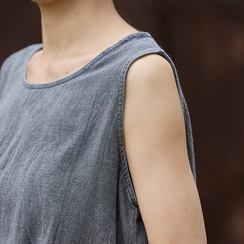 Chaleco de lino teñido anudado de verano con cuello redondo y sin mangas para mujer de Buddha Stones - image 15