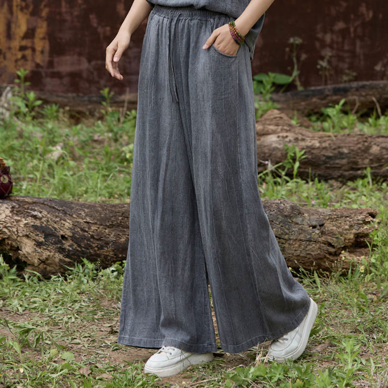 Pantalones anchos de lino con efecto tie-dye para mujer, estilo casual, con bolsillos, de Buddha Stones - Gris oscuro - US4, UK/AU8, UE36 (F) - image 9