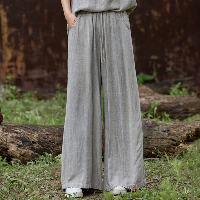 Pantalones anchos de lino con efecto tie-dye para mujer, estilo casual, con bolsillos, de Buddha Stones - Gris claro - US4, UK/AU8, UE36 (F) - image 16